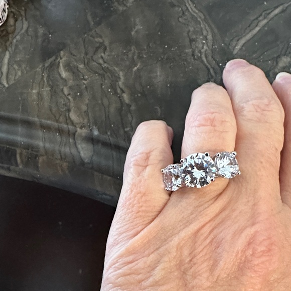 Joan Boyce Sterling Silver Large Anniversary Ring Faux Diamonds New Sz 5 - Picture 2 of 10